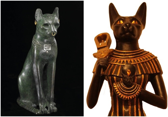 Слева направо: Кошка Гайер-Андерсона, 664-332 гг. до н.э. \ Божество с кошачьей головой Бастет.
