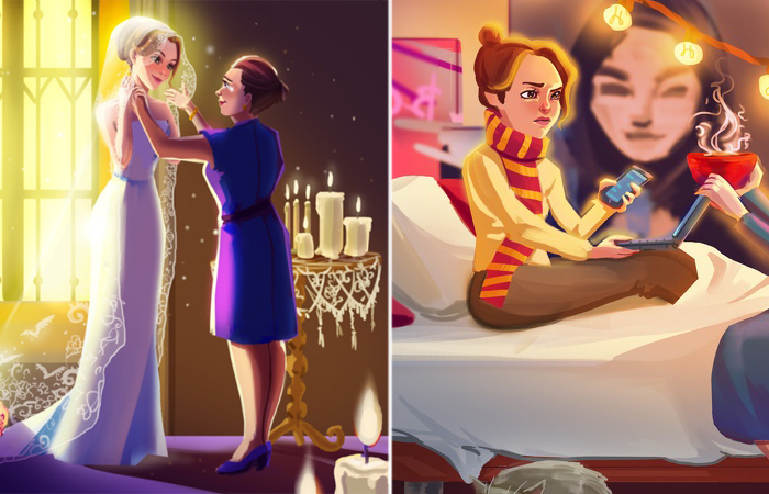 Иллюстрации об отношениях взрослых дочек и их матерей, в которых каждая узнает себя. Автор: Natalia Breeva.