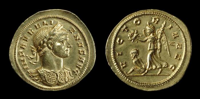 Золотая монета Аврелиана, изображающая победу с венком на реверсе, 270-275 гг. н. \ Фото: britishmuseum.org.