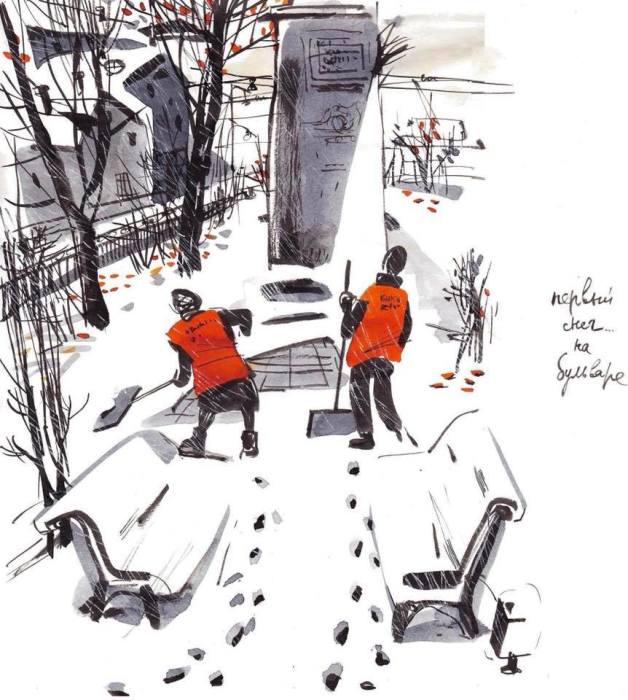 Первый снег на бульваре. Автор: Евгения Двоскина. 