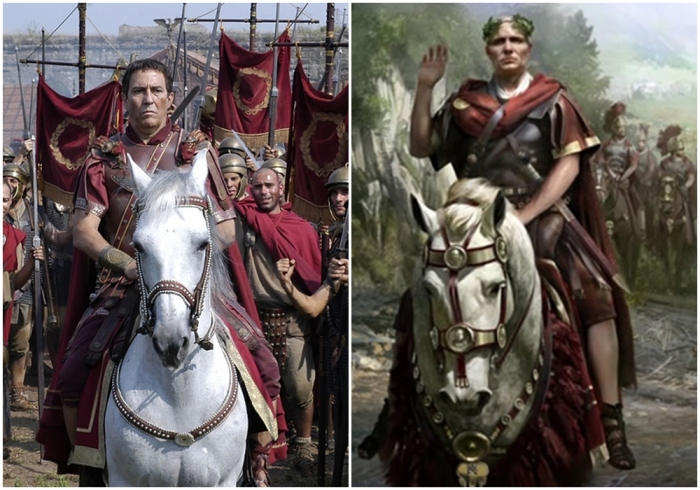 Юлий Цезарь верхом на своём легендарном коне.