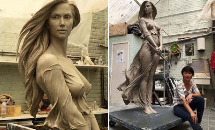 Эта потрясающая статуя девушки в натуральную величину великолепно подчеркивает всю красоту женского тела. Автор: Luo Li Rong.