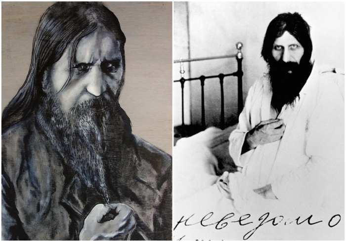 Слева направо: Григорий Распутин (рисунок). \ Обезумевший монах.