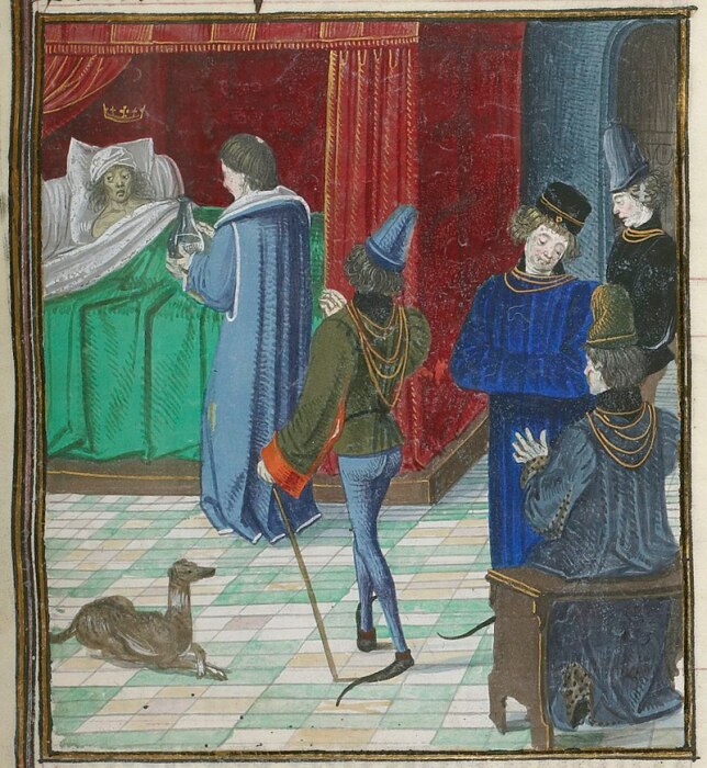 Врач посещает больного короля. Миниатюра из «Хроник» Фруассара, XV век. \ Фото: upload.wikimedia.org.