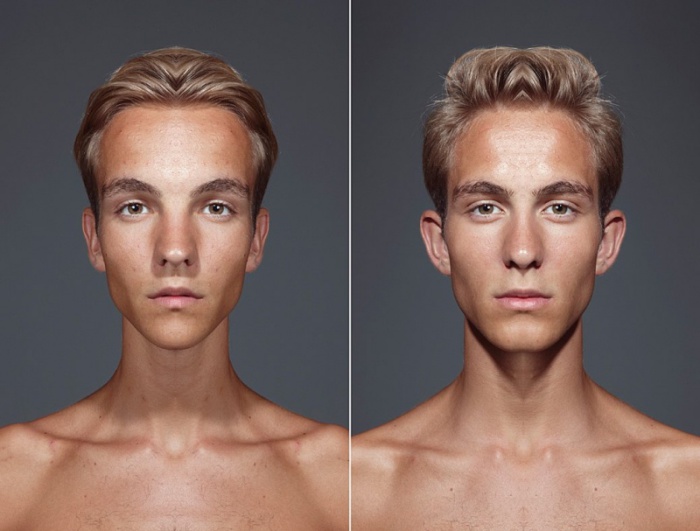 Зеркально скомбинированные части лица. Julian Wolkenstein и Alex John Beck.