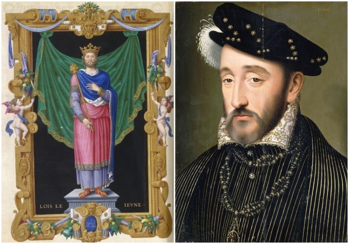 Слева направо: Людовик VII. \ Король Франции Генрих II Валуа.