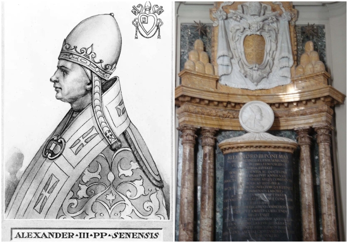 Слева направо: Папа Александр III. \ Памятник Александру III, Латеранский собор, 1660 год.