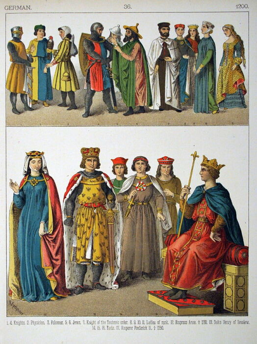 Германская одежда 1200 года на иллюстрациях XIX века. \ Фото: bing.com.