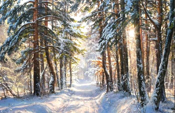  Утро в зимнем лесу. Автор: Виктор Юшкевич.