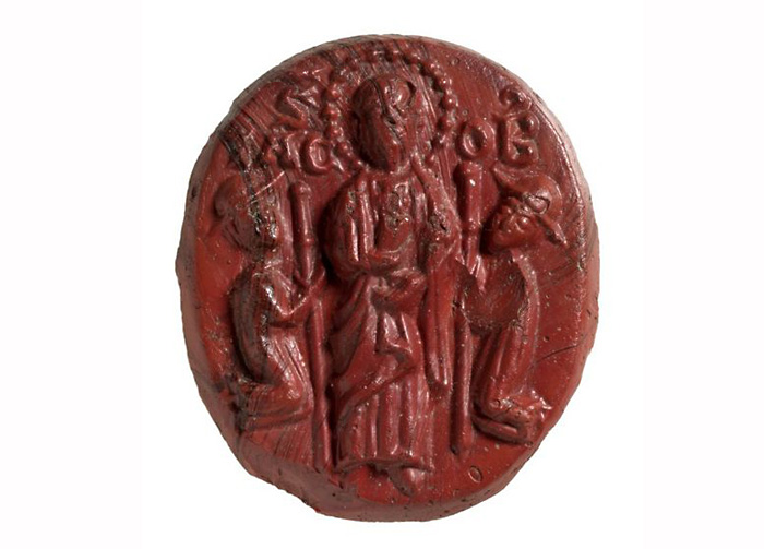 Стеклянная иконка-литик с изображением Святого Иакова. 12-13 вв. Находится в Британском музее.