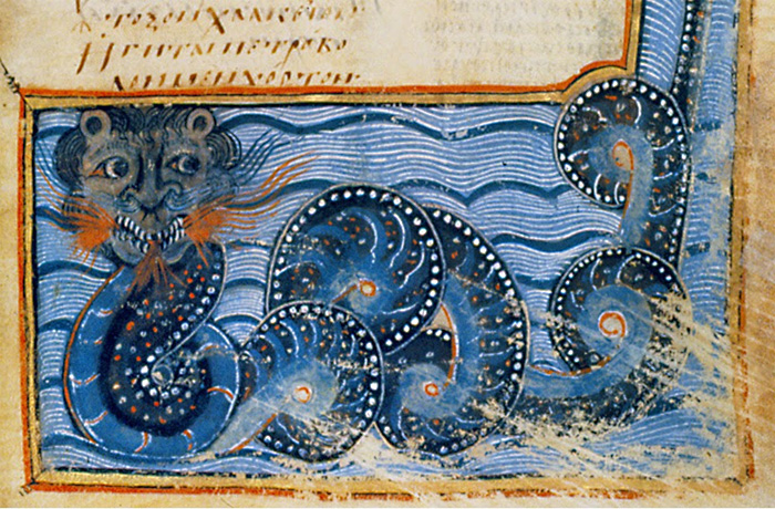 Изображение Левиафана из Византийской книги, XI век.