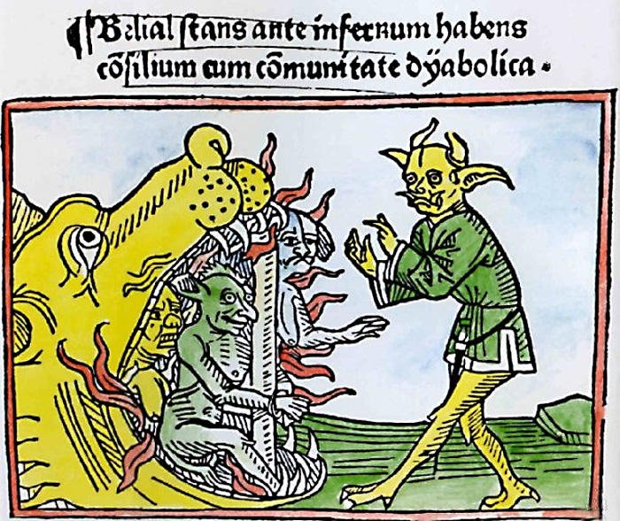 Врата ада в виде пасти Левиафана. Гравюра на дереве, книга «Процесс Велиала» (1473) Якоба де Терамо.