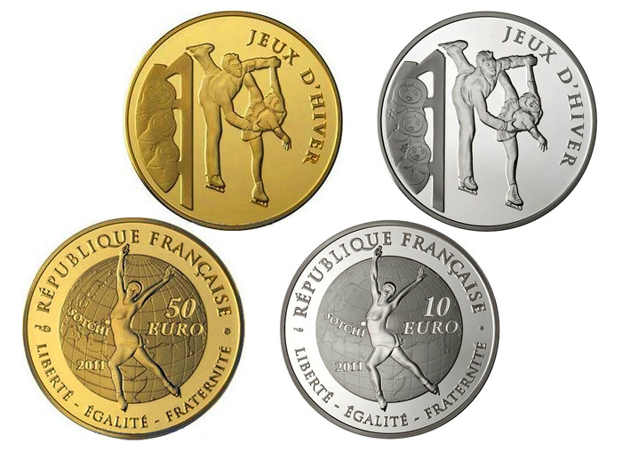 Памятные монеты Франции - «Фигурное катание». Зимняя Олимпиада в Сочи - 2014.