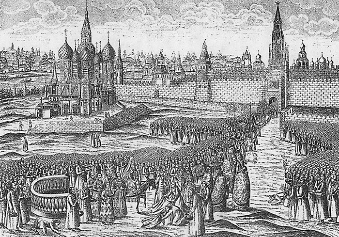 Вербное воскресенье. Шествие Патриарха на осляти с Красной площади в XVII веке.