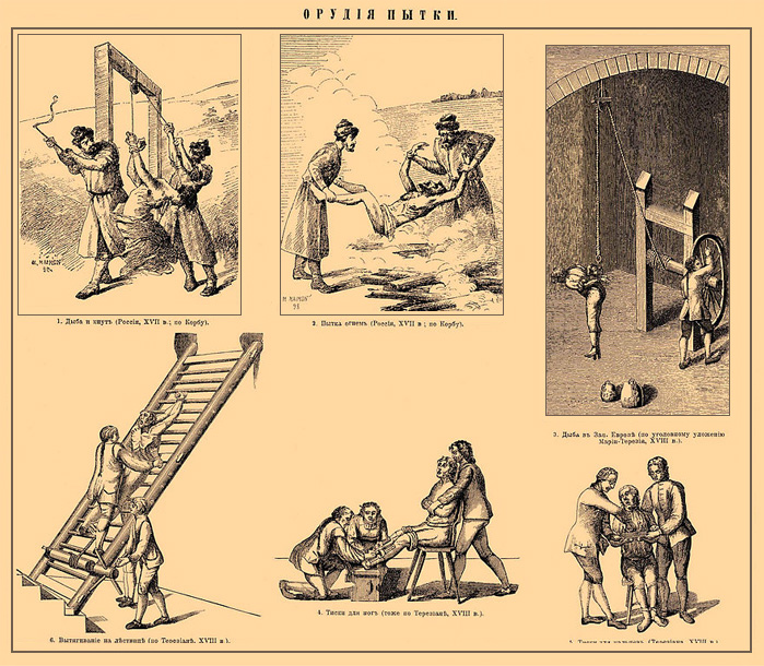 Орудия пыток. Иллюстрация из энциклопедического словаря Брокгауза и Ефрона (1890—1907)