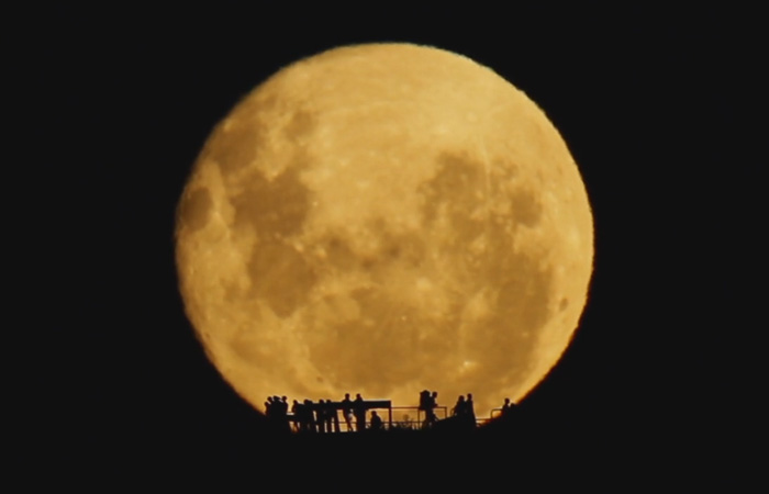 Силуэты на фоне огромной Луны.