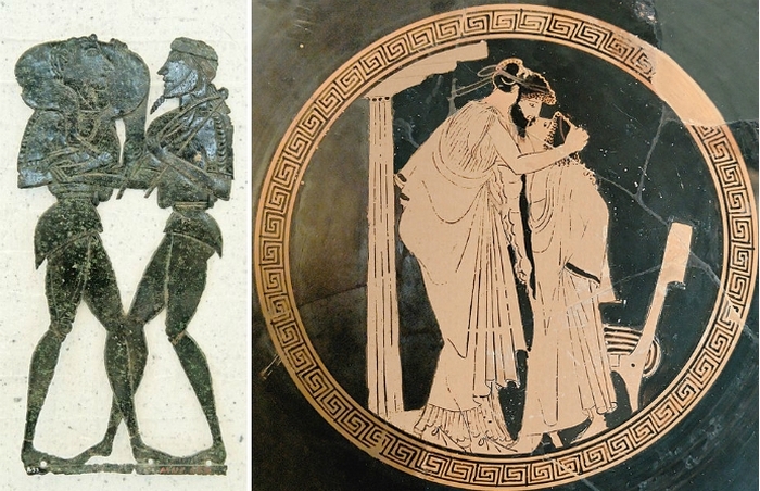 Тема мужеложства на артефактах из храма Гермеса и Афродиты в Като Сайм (V век до н.э.).
