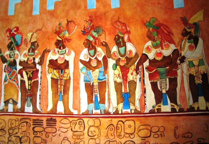 Копия фрески из храма майя в Четумаль (Мексика).