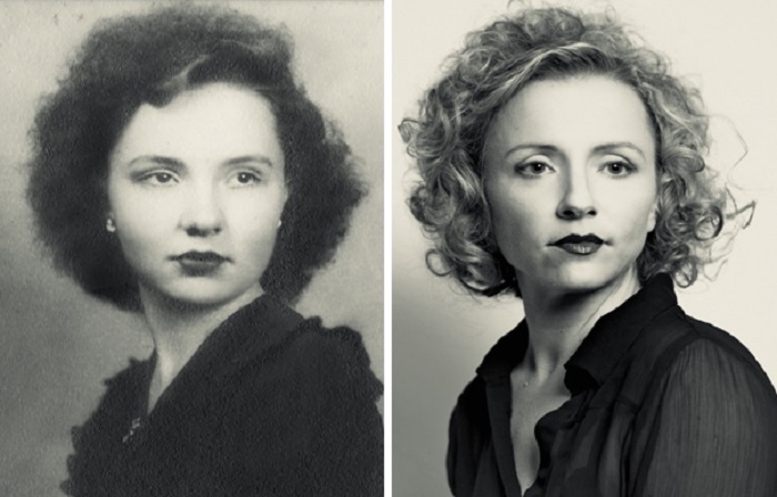 «Моя красавица-бабушка в 16-летнем возрасте (1944 год) и я (2015 год)».