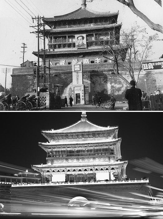 Башня с часами была построена вскоре после создания КНР в 1949 г. С тех пор она приняла более современный облик и теперь является одним из самых оживленных мест города.