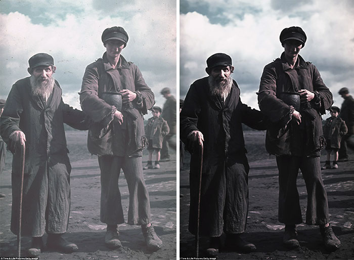 Снимок неизвестных мужчин в оккупированном польском городе Кунто, сделанный личным фотографом Гитлера.