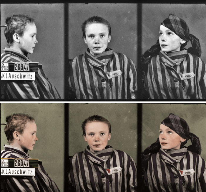 «Полицейский снимок» 14-летней узницы Освенцима - девочки Чеславы Квока, сделанный польским фотографом-заключенным Вильгельмом Брассе.