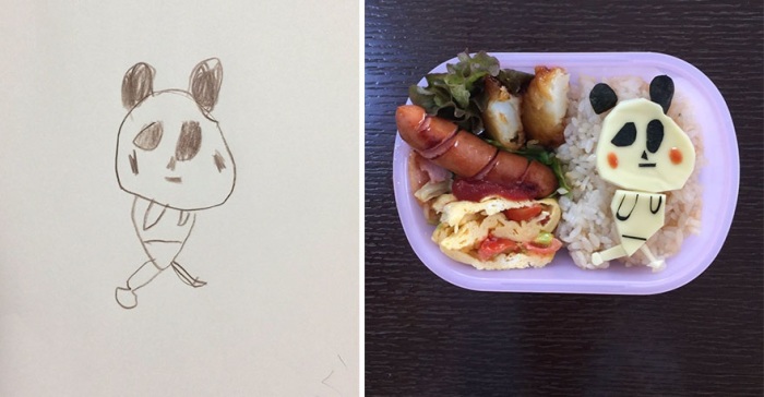 Панда с рисунка дочери дополняет и украшает обеденный перекус.