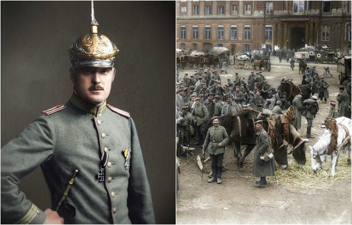 Раскрашенные снимки немецких солдат времен Первой мировой войны.