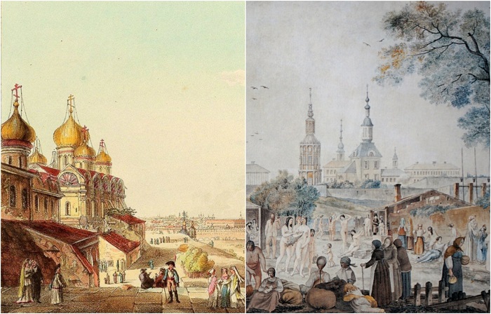 Литографии, на которых изображена Москва, какой она была 200 лет.