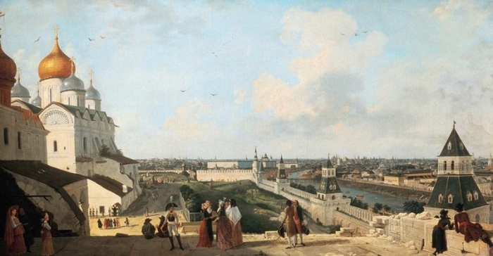Вид на Москву в сторону Москворецкого моста. Гравюра Ф. Лорие , 1797 год.