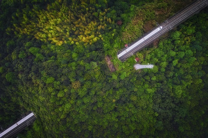 Категория: «Места». Автор снимка – китайский фотограф (Guanghui Gu), запечатлевший скоростной поезд, который проезжает через пещеру.
