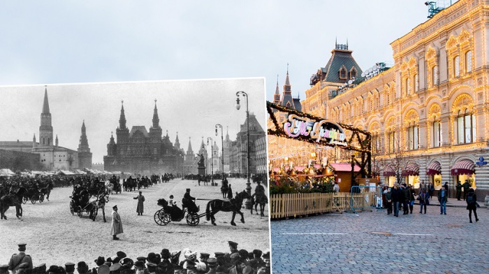 На Красной площади построили большую ярмарку и залили традиционный каток, 1910-2015 годы.