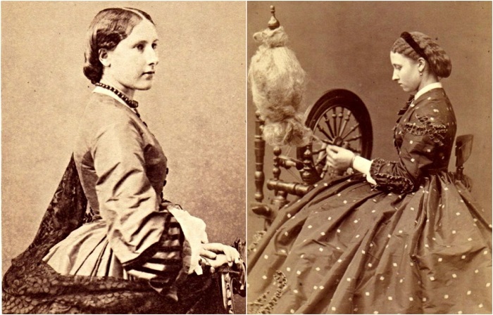 Девочки-подростки в модных платьях 1860-х годов.
