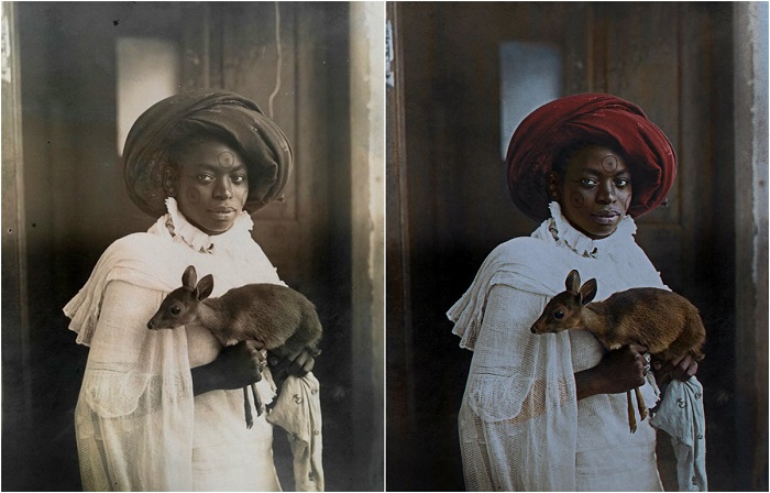 Кенийская женщина с олененком из Момбаса. 1909 год.
