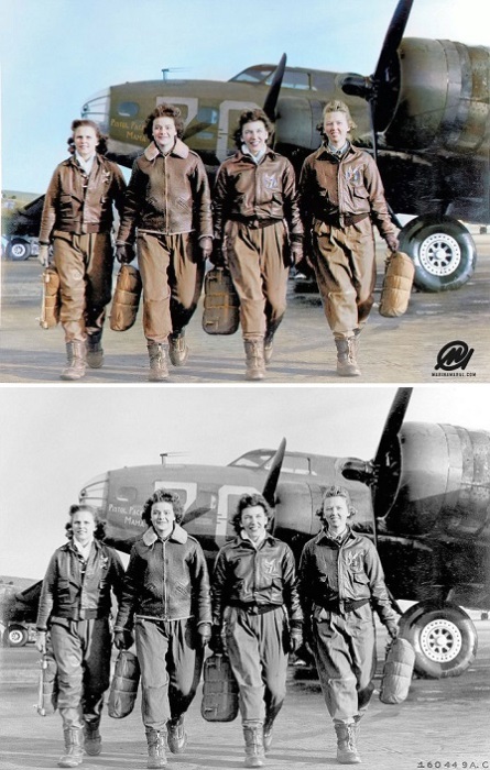 Женщины-пилоты после удачной посадки в авиашколе на аэродроме Локборн в Огайо. 1944 год.