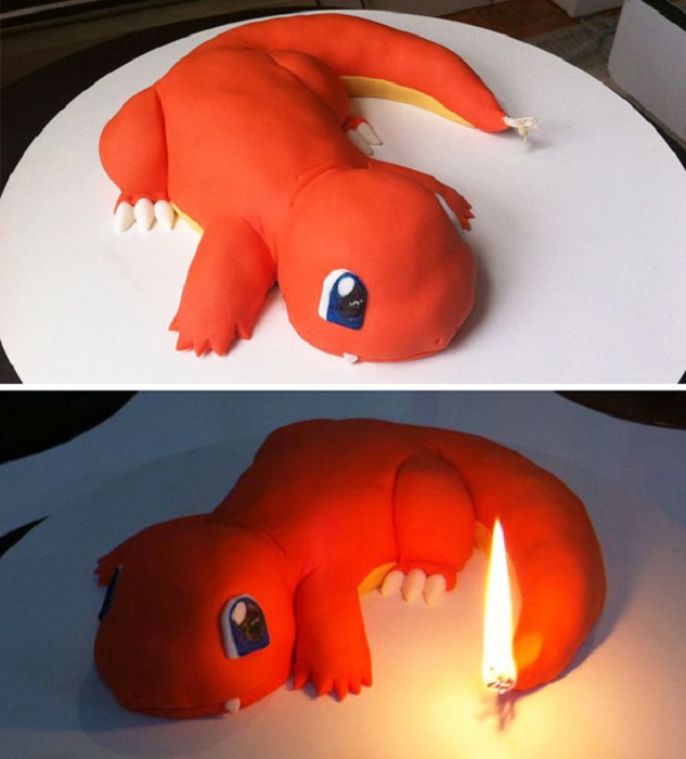 Торт «Чармандер» представляет собой рептилию красновато-оранжевого цвета.