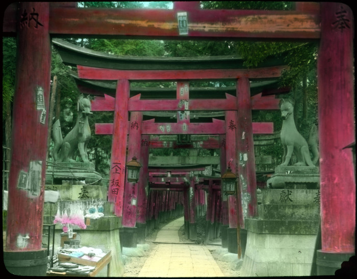 Визитная карточка храма - туннели из красных ворот Тории.