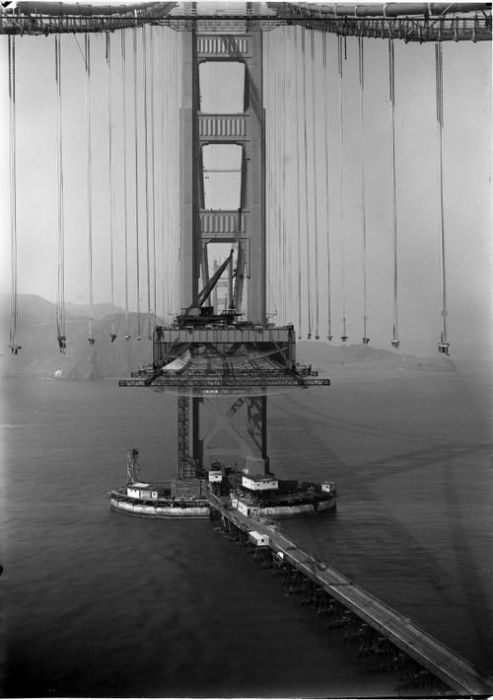 Мост Золотые Ворота во время строительства в 1935 году.