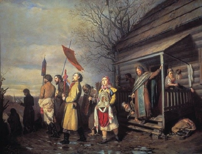 Сюжет картины, написанной в год отмены крепостного права, передает тонкую критику современного российского общества.