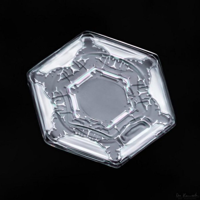 Хрупкая снежинка с помощью фотоаппарата превратилась на огромный кристалл со сложной структурой и уникальной формой.