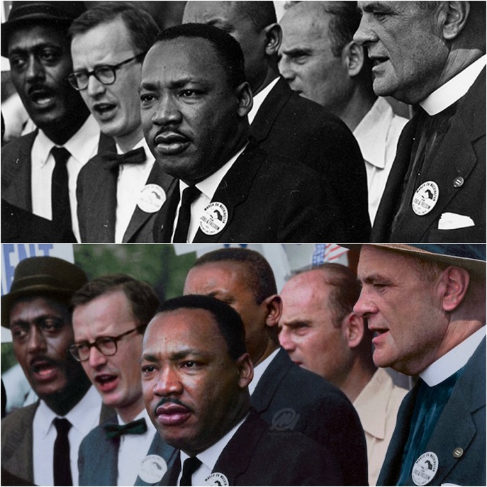 Мартин Лютер Кинг-младший, президент Южной конференции христианского руководства, и Мэтью Ахманн, директор Национальной католической конференции за межрасовую справедливость.