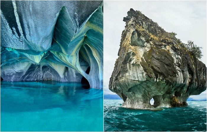Пещеры из чистого мрамора, расположенные на границе двух стран Аргентины и Чили.