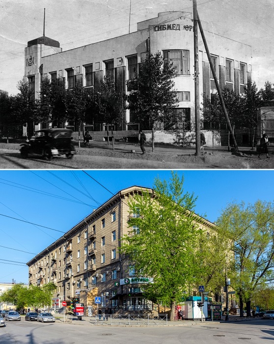 После реконструкции в 1950-х годах здание значительно увеличилось по длине и стало пятиэтажным жилым домом с аптекой на углу.