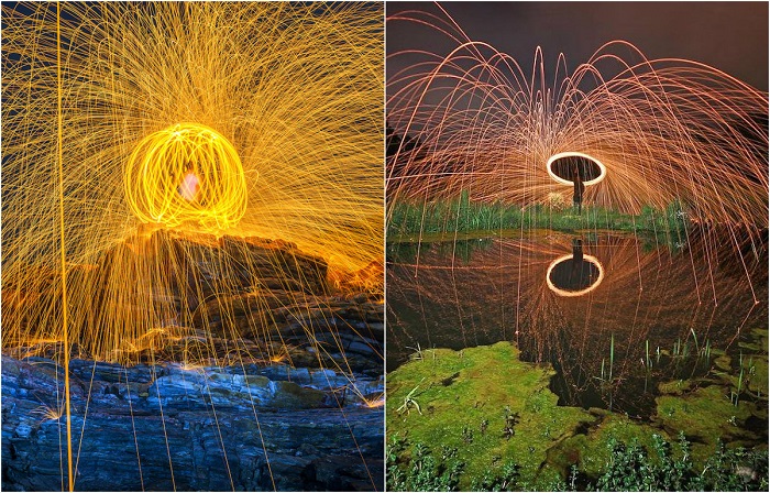 Эффектные фотографии, созданные с использованием горящей стальной ваты.
