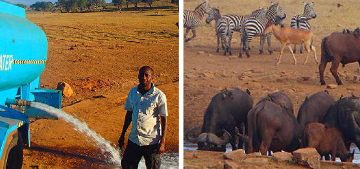 Ежедневно кенийский фермер Патрик Килонзо Малуа доставляет воду, чтобы напоить обитателей Национального парка.