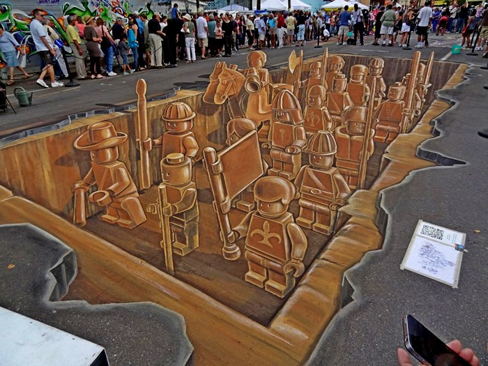 Terracotta Lego army, трехмерный рисунок на асфальте от Planet Streetpainting