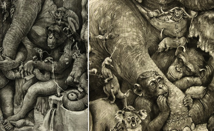 Elephants: гигантская фреска Адонна Харе (Adonna Khare), нарисованная простым карандашом