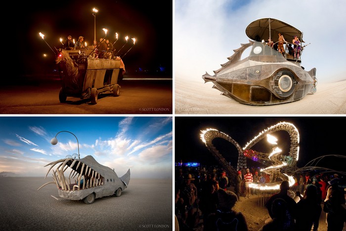 Диковинные автомобили также являются неотъемлемой частью фестиваля Burning Man