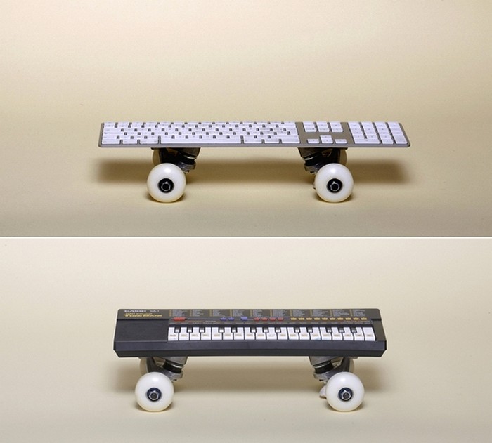 Необычные скейтборды с кнопками и клавишами. Арт-проект Артура Кинга