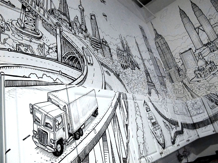 Интерьерное граффити Global City от художника  Deck Two